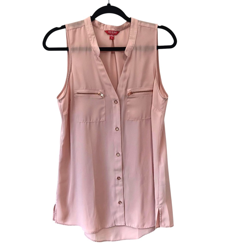 Guess Delilah Pink Top Women‎ M | Sleeveless Blouse Pocket Y2K Summer